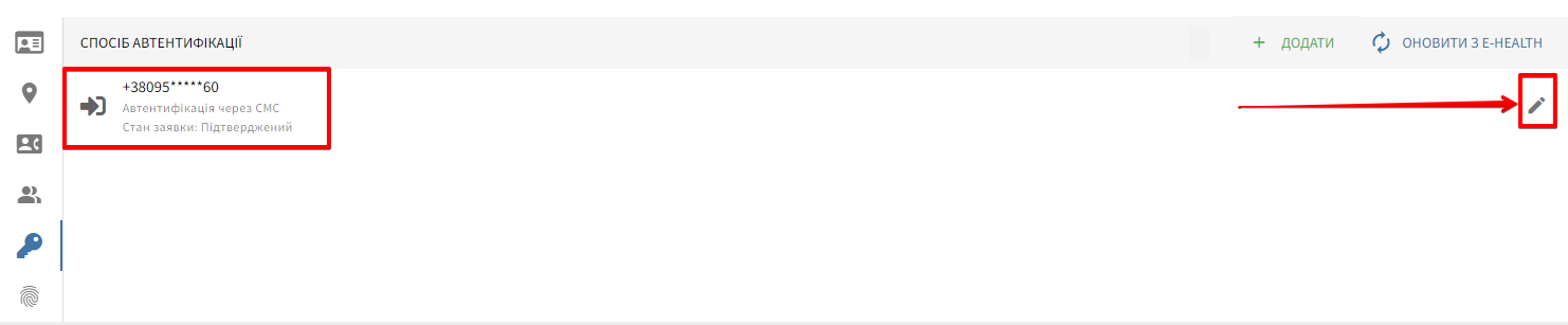 Рядок методу автентифікації з іконкою олівця для редагування